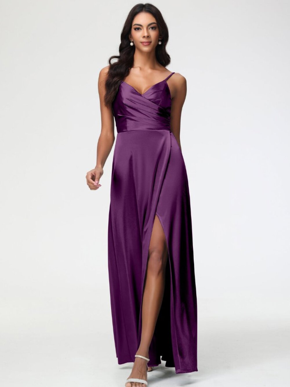 NWOT Purple Formal Maxi Dress Corset Lace Up Back Slit Long Plum V-neck Built-in